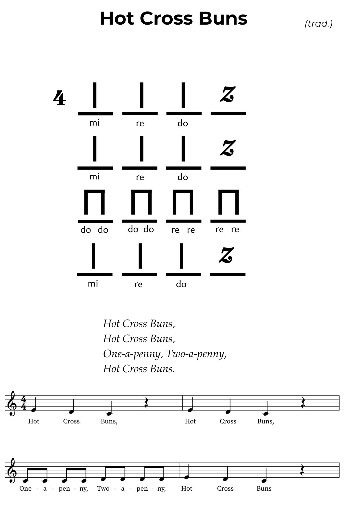 Hot Cross Buns melody in do-re-mi solfa